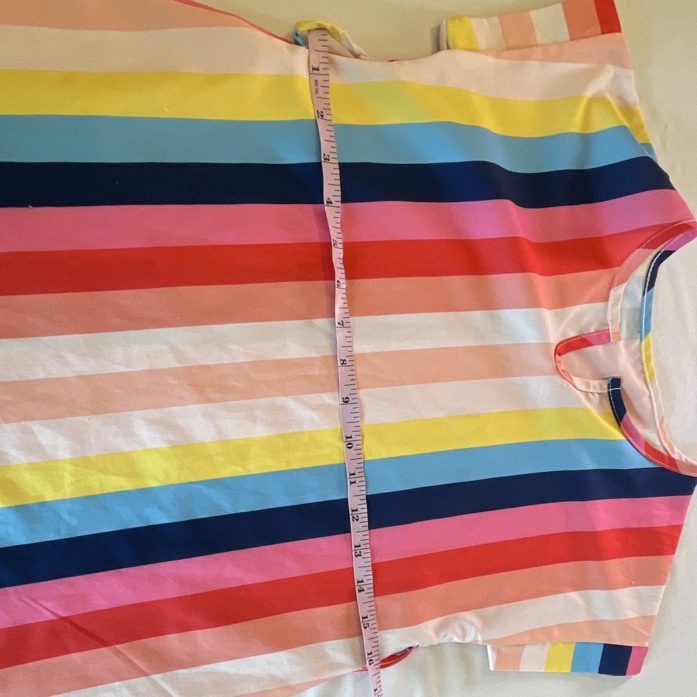 Girls Multicolor Striped T-Shirt Dress, M, Short Sleeve, Round Neck - Picture 2 of 5